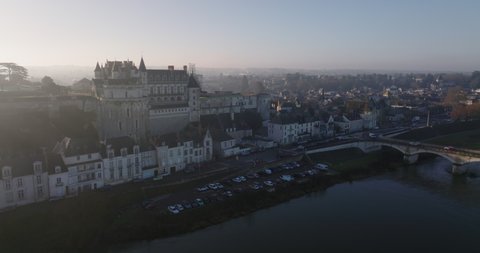 Aerial shot of the castle of Amboise over the french Loire Valley. It is one of the most beautiful piece of architecture from France and, for the reason, thousands of people visit it every year.