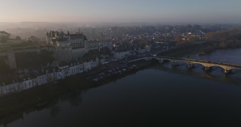 Aerial shot of the castle of Amboise over the french Loire Valley. It is one of the most beautiful piece of architecture from France and, for the reason, thousands of people visit it every year.
