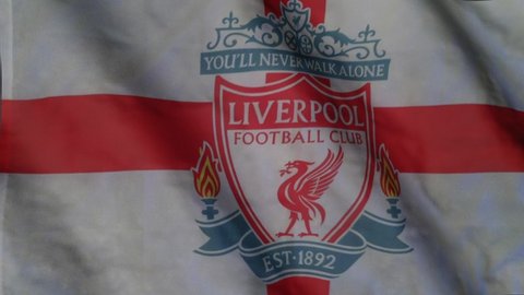 Saint-Petersburg, Russia - 27.01.22 : Liverpool football club flag waving in the Wind. Liverpool FC.
