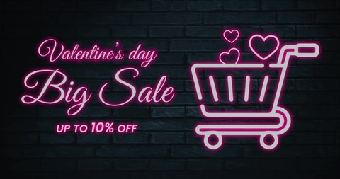 Valentine's Day big sale animation. discount type text, 10 percent off. motion graphics. 