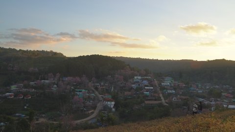 Ban Rong Kla village beautiful sunset mountain landscape Phitsanulok, Thailand.