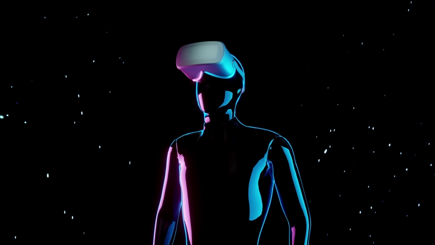 3d render a person wearing vr glasses and transitions into the digital metaverse world | Shutterstock HD Video #1086084950