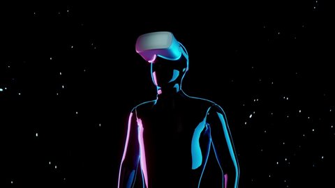 3d render a person wearing vr glasses and transitions into the digital metaverse world