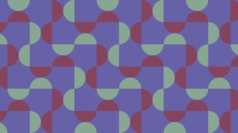 Violet elements in multicolor dynamic mosaic. Abstract animated pattern with geometric tiles. Motion graphic background in a flat design