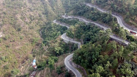 Drone footage of the BP Highway, Bardibas Highway, in the hills and mountains of Nepal.