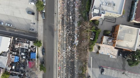 Trash Covered streets in city aerial