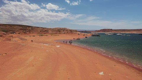 Page , Arizona , United States - 10 13 2021: Tourists At The Lake Powell, An Artificial Reservoir On The Colorado River In Arizona