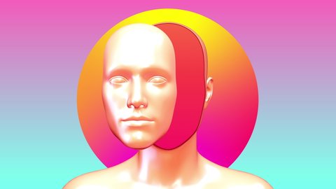 Human body abstract art concept with geometric shapes. Realistic 3d character man or woman in creative modern motion style. Minimal graphic colorful psychedelic design. Bright fashion loop animation.