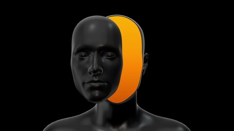 Human black body abstract art concept on dark color. Realistic 3d character man or woman in creative modern motion style. Minimal graphic colorful psychedelic design. Bright fashion loop animation.