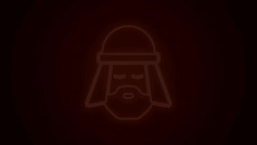 Glowing neon line Egyptian man icon isolated on black background. 4K Video motion graphic animation.
