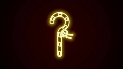 Glowing neon line Crook icon isolated on black background. Ancient Egypt symbol. Scepters of egypt. 4K Video motion graphic animation.