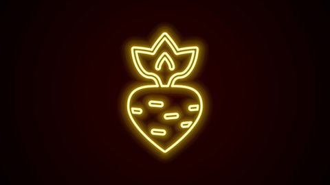 Glowing neon line Turnip icon isolated on black background. 4K Video motion graphic animation.