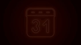 Glowing neon line Calendar icon isolated on black background. Event reminder symbol. 4K Video motion graphic animation.