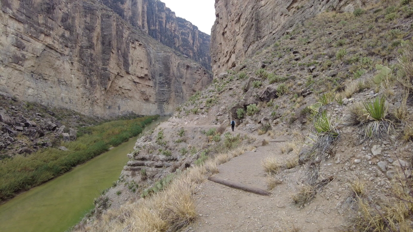 Following Hiker Along Trail to Santa Elena Canyon in Big Bend