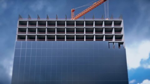 4k timelapse showing construction of a glass building facade.