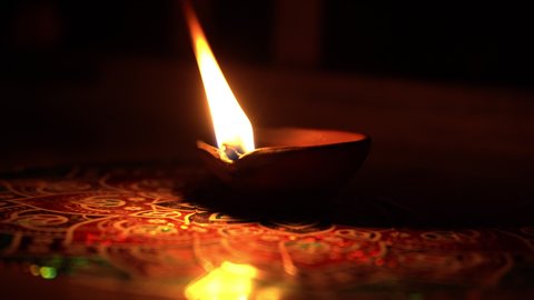 Oil lamp lit for Diwali festivals, India 