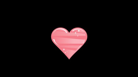 Pink crystal heart animated icon illustration. Animation design  element. Pink heart Emoji Icon Object Symbol with bright stars vector illustration. Cartoon heart design isolated on black.