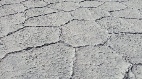 Hexagon salt formations on surface of Salar de Uyuni, Bolivia