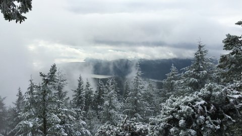 Orcas Island snow and clouds overlook Mountain Lake