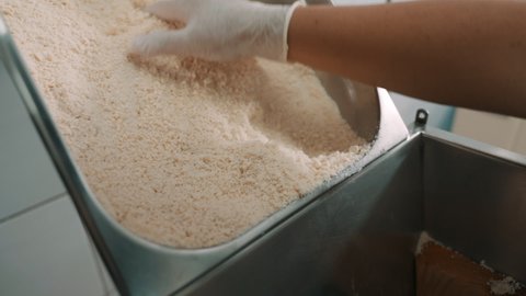 Milling Almonds into Flour in Food Processor Mill, Grinding Almond Flour
