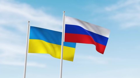 Ukraine flag and Russia flag waving on green screen in 4k resolution. matte finish technique.
