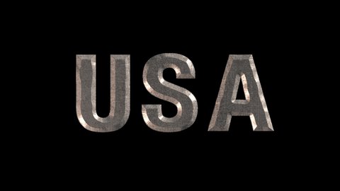 Metal text USA is gilded sparks and shines. Success, prosperity and development concept. Prorez with alpha, easy to place on any background.