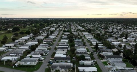 Aerial video mobile home estates trailer park 4k