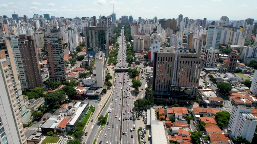 Famous 23rd May Avenue at downtown Sao Paulo Brazil. Stunning landscape of Ibirapuera neighborhood at downtown district of Sao Paulo Brazil. Famous 23 de Maio Avenue at downtown Sao Paulo Brazil. Royalty-Free Stock Footage #1086123719