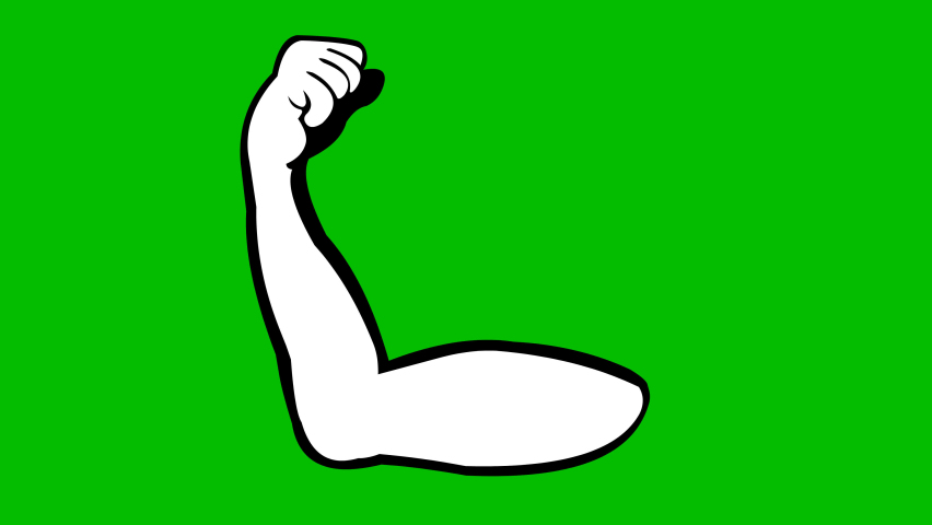 loop animation of an arm contracting the bicep, drawn in black and white. On a green chroma key background Royalty-Free Stock Footage #1086124547