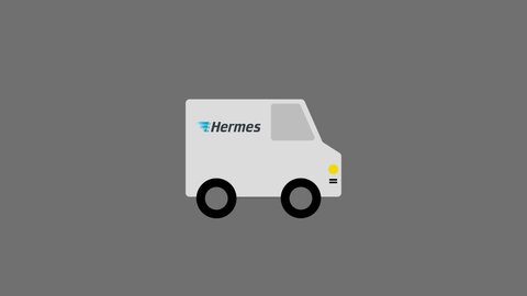 London , United Kingdom (UK) - 01 25 2022: My Hermes parcel delivery van enters then exits.
