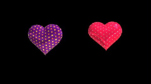 Red and purple Hearts Balloons Flying on screen, 4K animation on transparent background. Love Heart shaped balloons Fly