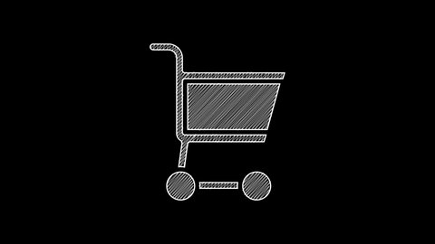 White line Shopping cart icon isolated on black background. Online buying concept. Delivery service sign. Supermarket basket symbol. 4K Video motion graphic animation.