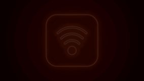 Glowing neon line Wi-Fi wireless internet network symbol icon isolated on black background. 4K Video motion graphic animation.
