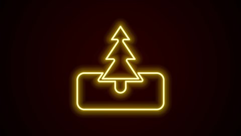 Glowing neon line Tree icon isolated on black background. Forest symbol. 4K Video motion graphic animation.
