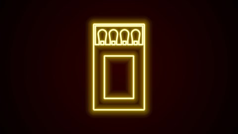 Glowing neon line Open matchbox and matches icon isolated on black background. 4K Video motion graphic animation.