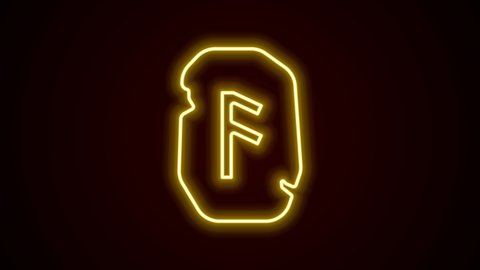 Glowing neon line Magic rune icon isolated on black background. Rune stone. 4K Video motion graphic animation.