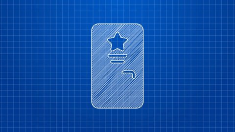 White line Backstage icon isolated on blue background. Door with a star sign. Dressing up for celebrities. 4K Video motion graphic animation.