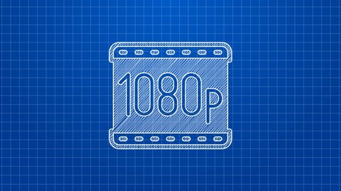 White line Full HD 1080p icon isolated on blue background. 4K Video motion graphic animation.