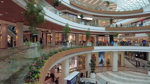 Izmir, Ege  Turkey - January 29 2022: People are walking in the biggest shopping mall of Izmir, Istinye Park shopping mall is chain shopping mall from Istanbul.