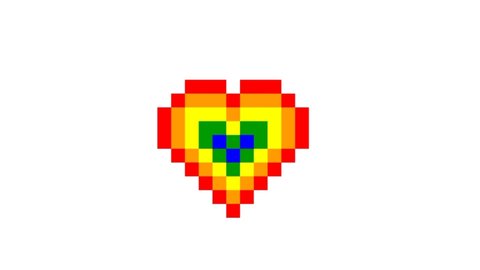 Animated lgbt heart pixels for valentine's day on white background.
