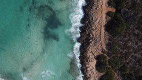Cala varques, Palma de mallorca, Spain.
Aerial view of one of the most famous coves in Palma . The video shows a path to walk along. Volcanic rock on one side. Intense and beautiful colours of th
