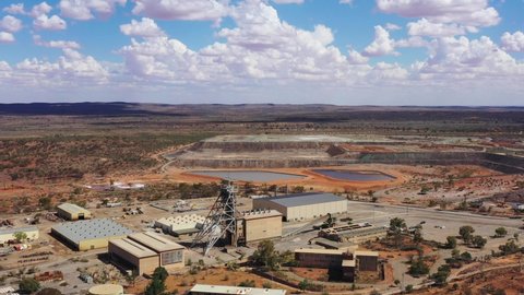 Open pit operating ore mine in Broken Hill of outback Australia – aerial 4k.
