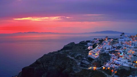 Santorini island aerial view. Greece travel destination and tourist landmark