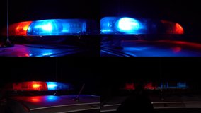 8K video. Set of 4 video. Police lights in flashing at night
