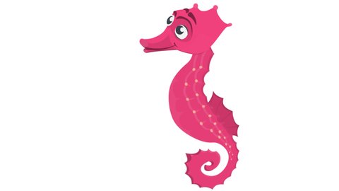 Seahorse. Animation of a marine underwater animal, alpha channel is turned on. Cartoon