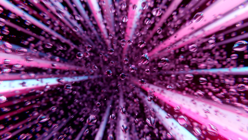 Camera accelerate through abstract pink tunnel with sparkling liquid drops floating in cyberspace. Stunning motion design 3d animation Royalty-Free Stock Footage #1086178268