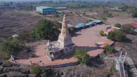 Pune, India - January 30 2022: Aerial view of Malganga Hindu Temple at Nighoj near Pune India.