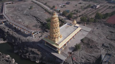 Pune, India - January 30 2022: Aerial view of Malganga Hindu Temple at Nighoj near Pune India.