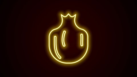 Glowing neon line Pomegranate icon isolated on black background. Garnet fruit. 4K Video motion graphic animation.
