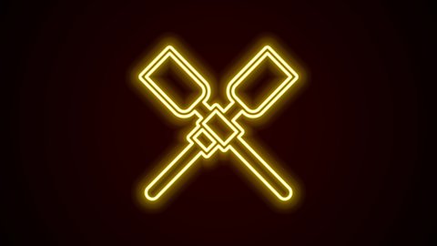 Glowing neon line Oars or paddles boat icon isolated on black background. 4K Video motion graphic animation.